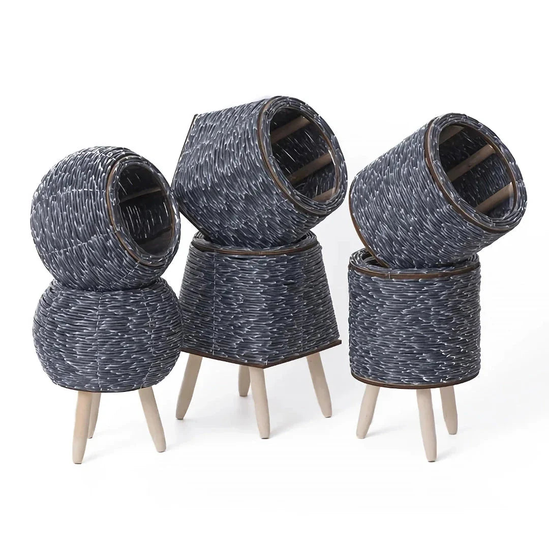 Hand-woven rattan planter with lush greenery, perfect for indoor and outdoor display