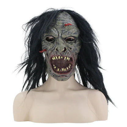 Spooky grey latex horror headgear for masquerade parties and Halloween in New Zealand