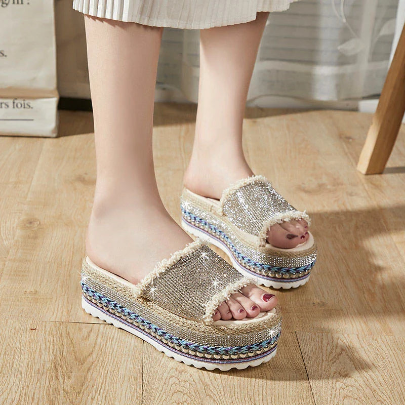 Pair of Kiwi-made Sponge Cake Slippers in beige, featuring a thick, cushioned sole for comfort and a subtle height boost