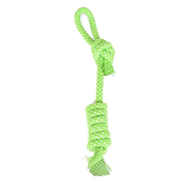 Chew-tastic braided cotton dog toy in the shape of a bone, available in brown and grey colours