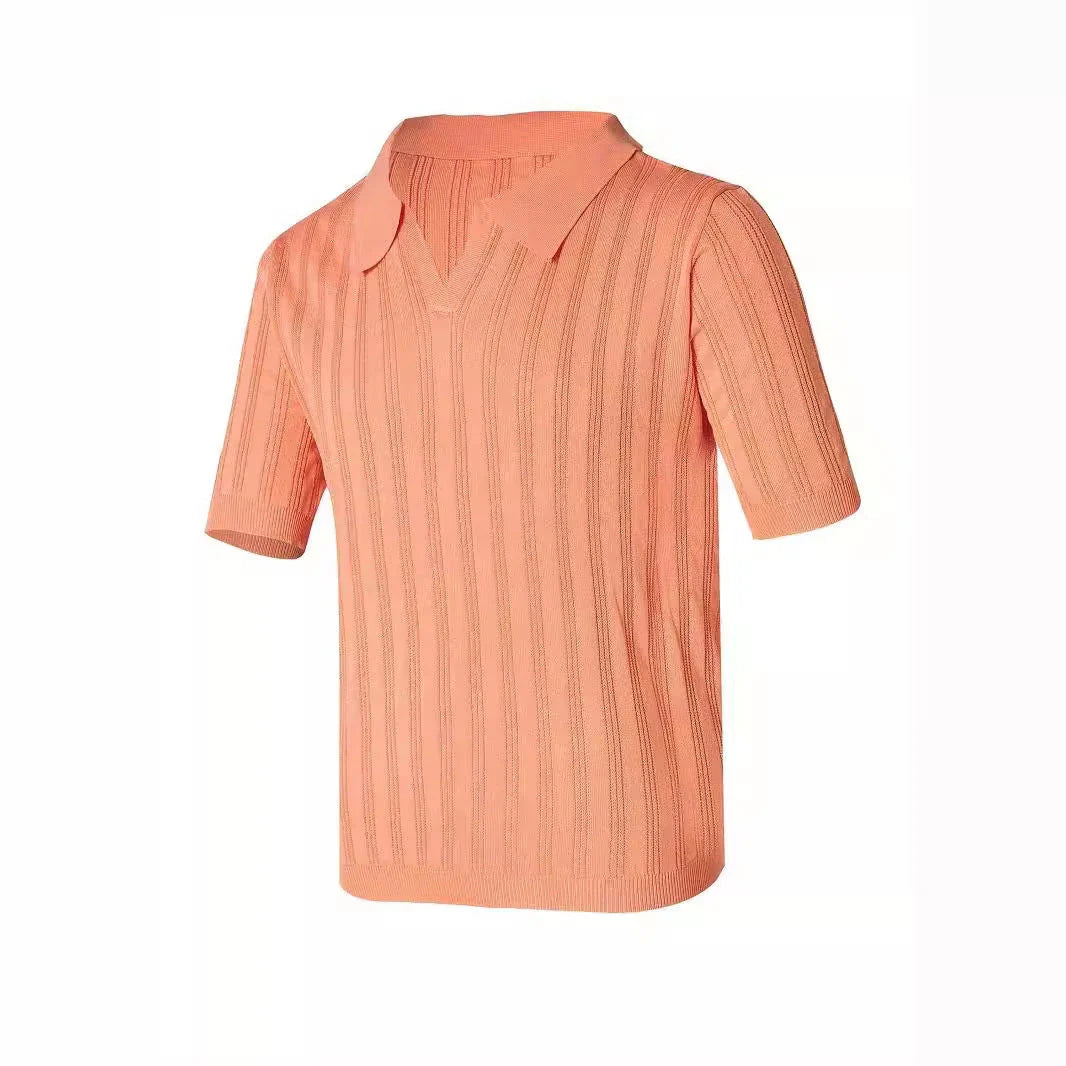 Premium Kiwi-made acrylic knitted tee in a vibrant orange-red hue, featuring a slim-fit design and classic short sleeves