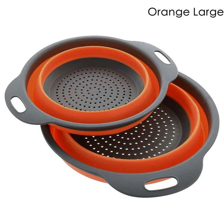 Folding Silicone Colander for Kiwi kitchens, available in large and small sizes, featuring a durable, flexible, and space-saving design.