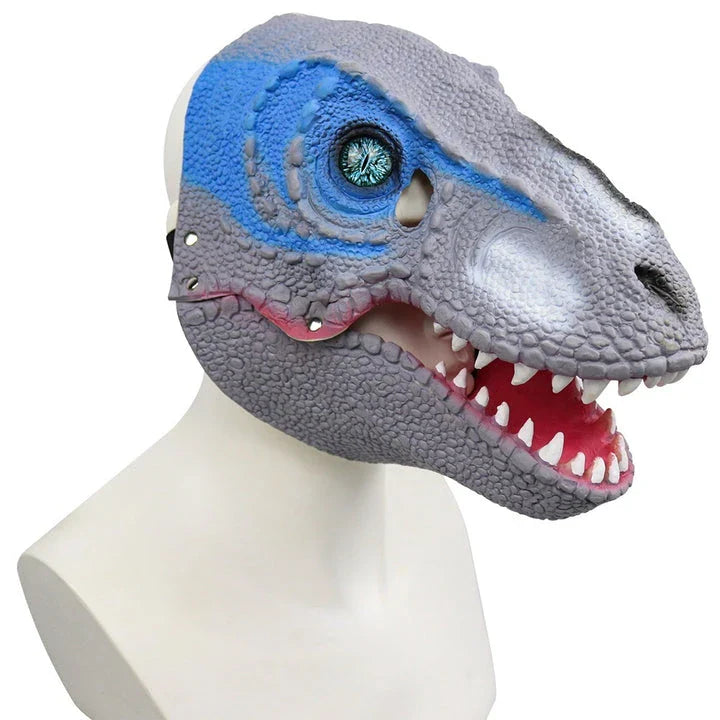 Spooky velociraptor dinosaur mask with movable mouth, ideal for Halloween costumes and dino-themed events