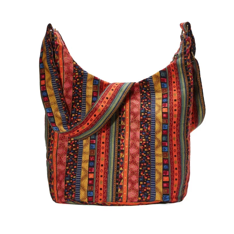 Bohemian Vintage Canvas Shoulder Bag with a unique geometric pattern, designed for the modern Kiwi woman.