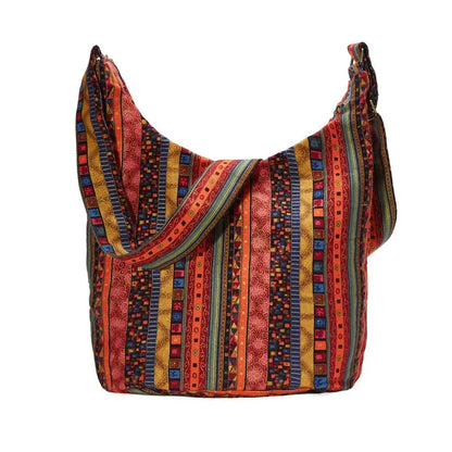 Bohemian Vintage Canvas Shoulder Bag with a unique geometric pattern, designed for the modern Kiwi woman.