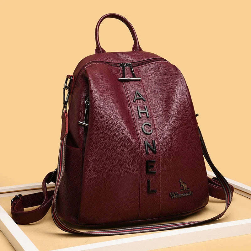 Stylish and eco-friendly PU leather backpack with multiple pockets and adjustable straps, perfect for Kiwi commuters