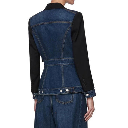 Autumn 2024 Patchwork Denim Blazer for Kiwi Women with stylish design and full-length sleeves