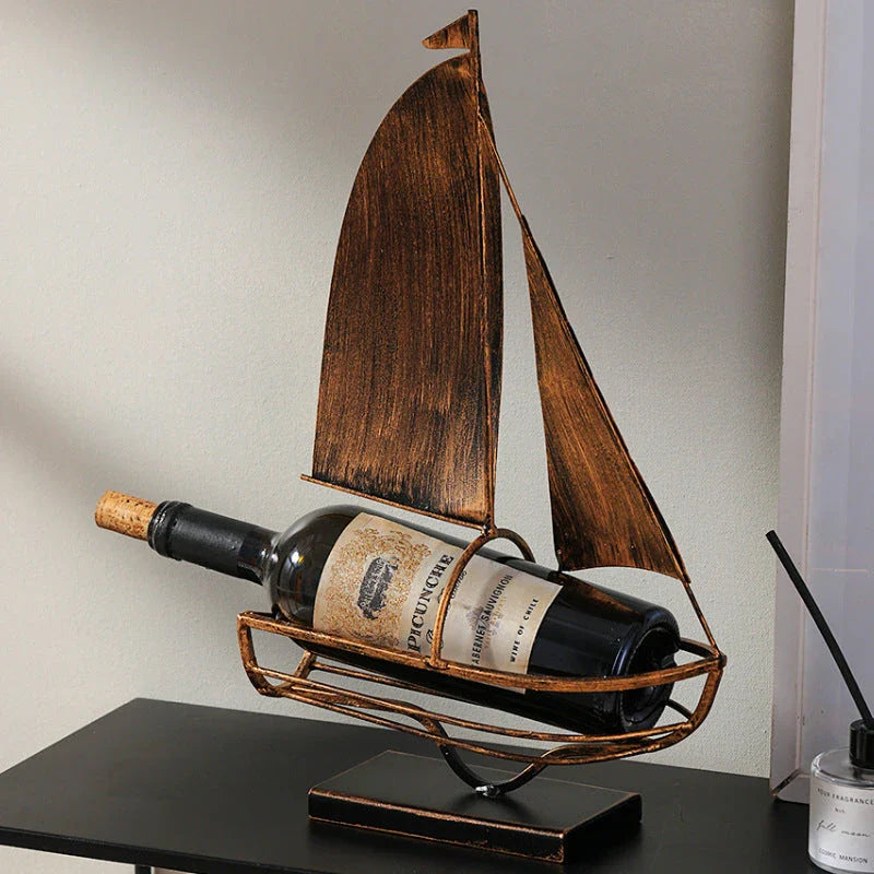 Stylish iron sailboat-shaped wine rack, a modern and nautical decor piece for Kiwi homes