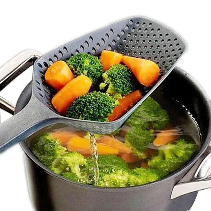 Eco-Friendly Nylon Colander Spoon in various colours, featuring a lightweight design and versatile 2-in-1 functionality for Kiwi kitchens.