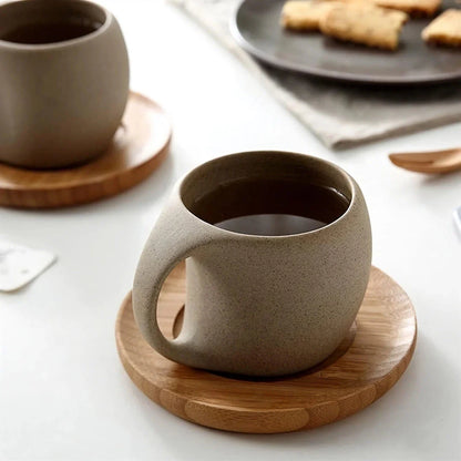 Japanese-inspired stoneware ceramic coffee mug with matching tray, showcasing a minimalist and elegant design perfect for Kiwi households