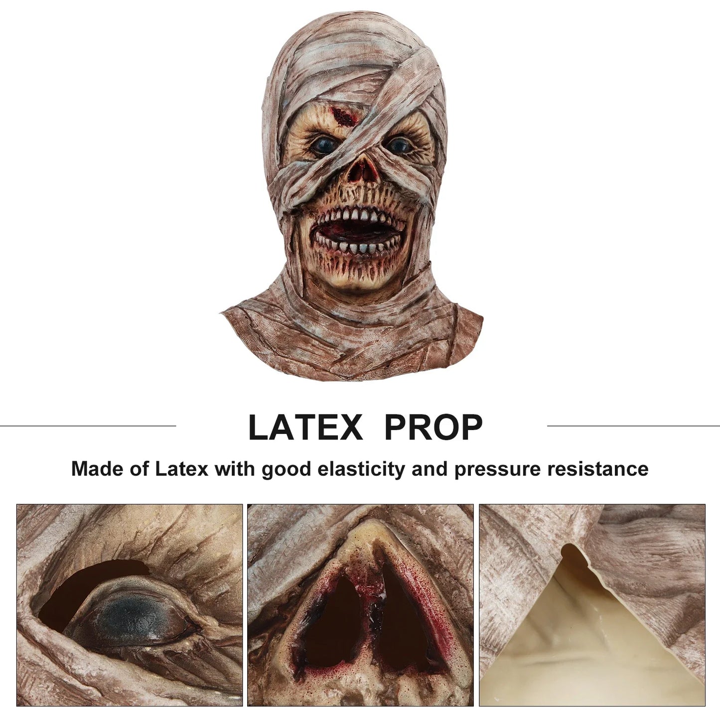 A realistic Latex Mummy Mask with intricate wrappings, perfect for Halloween festivities in New Zealand.