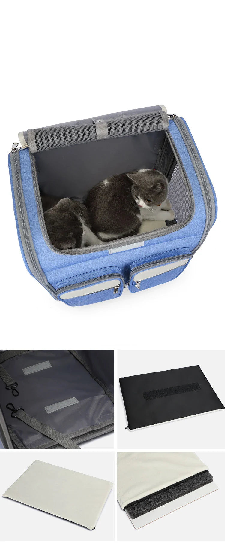 Spacious and foldable pet carrier made from durable Oxford fabric with breathable mesh panels, perfect for transporting your furry friend in comfort and style.