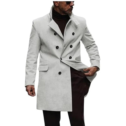 A stylish and warm wool coat for men, featuring a streamlined European-inspired design and practical side pockets.