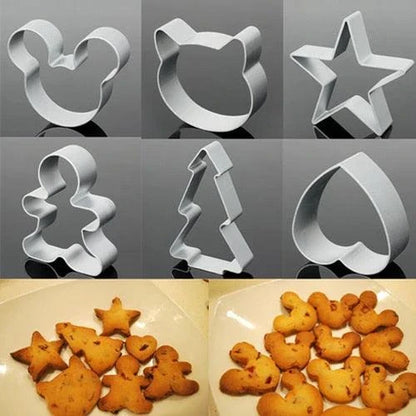 A set of trendy, eco-friendly metal cookie cutters in various geometric shapes, perfect for sustainable baking in New Zealand