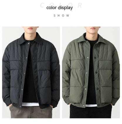 Stylish and practical lightweight down jacket in black and army green colors, perfect for Kiwi men's casual wear