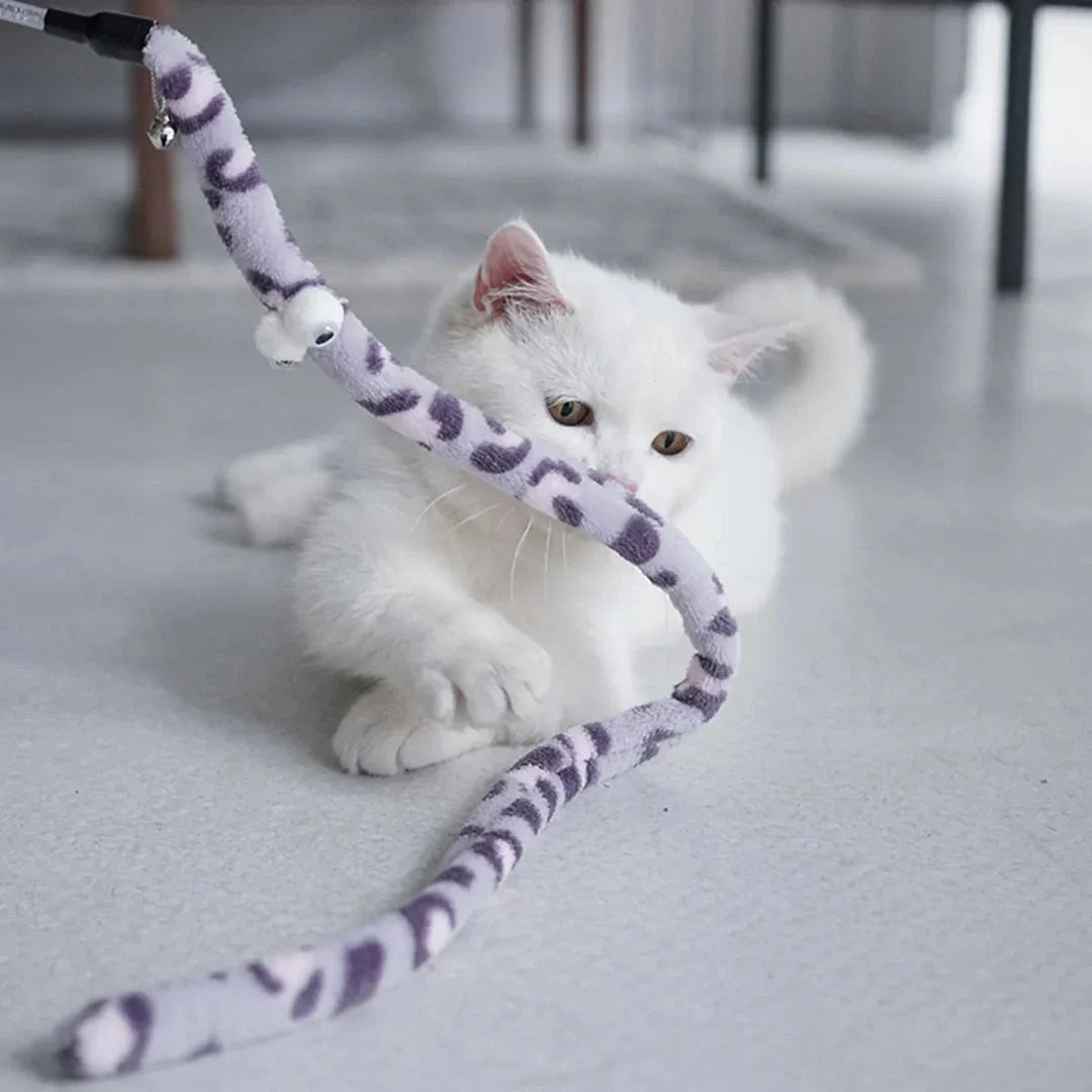 Premium suede cat wand toy with lifelike 55cm snake teaser, designed to stimulate your feline's natural hunting instincts and promote active playtime