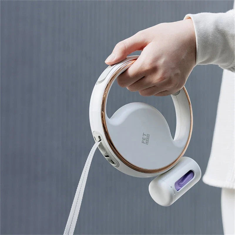 3m retractable dog leash with flashlight and garbage bag holder for convenient and safe dog walking