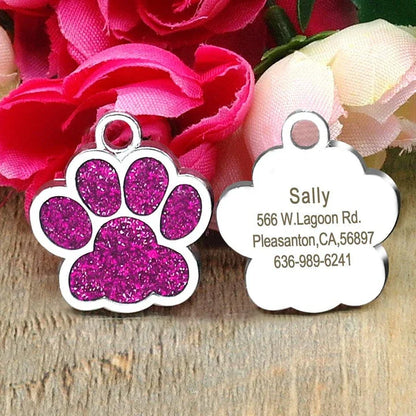 Cute paw-shaped pet tag with rhinestones, designed for Kiwi pets to provide stylish identification and anti-lost protection.