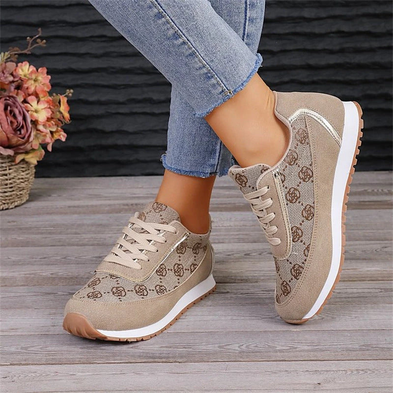 Stylish flower-printed lace-up sneakers with durable rubber soles and breathable materials, perfect for Kiwi women's active lifestyles.