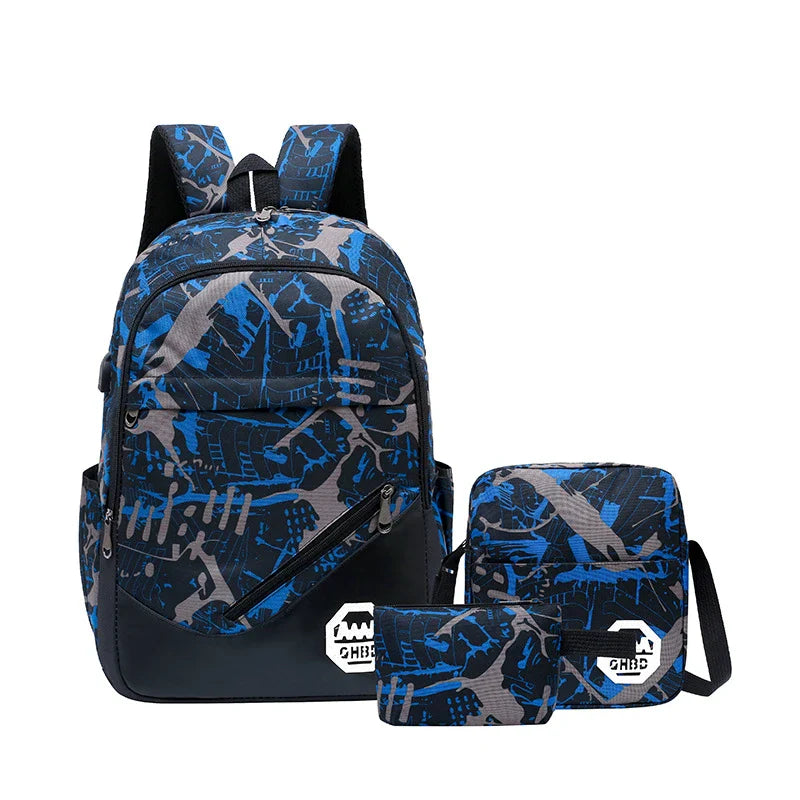 Flower-patterned nylon backpack with zipper opening and roomy interior, perfect for Kiwi students