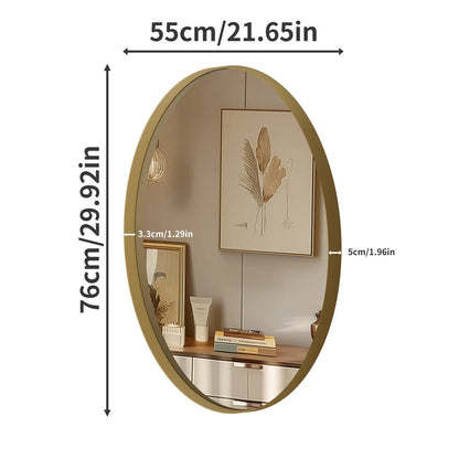 Stylish oval gold-framed wall mirror with a contemporary and elegant design, suitable for decorating Kiwi homes.