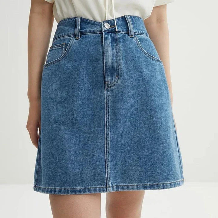 Chic high-waisted denim skirt with a flattering A-line silhouette, perfect for Kiwi summer days