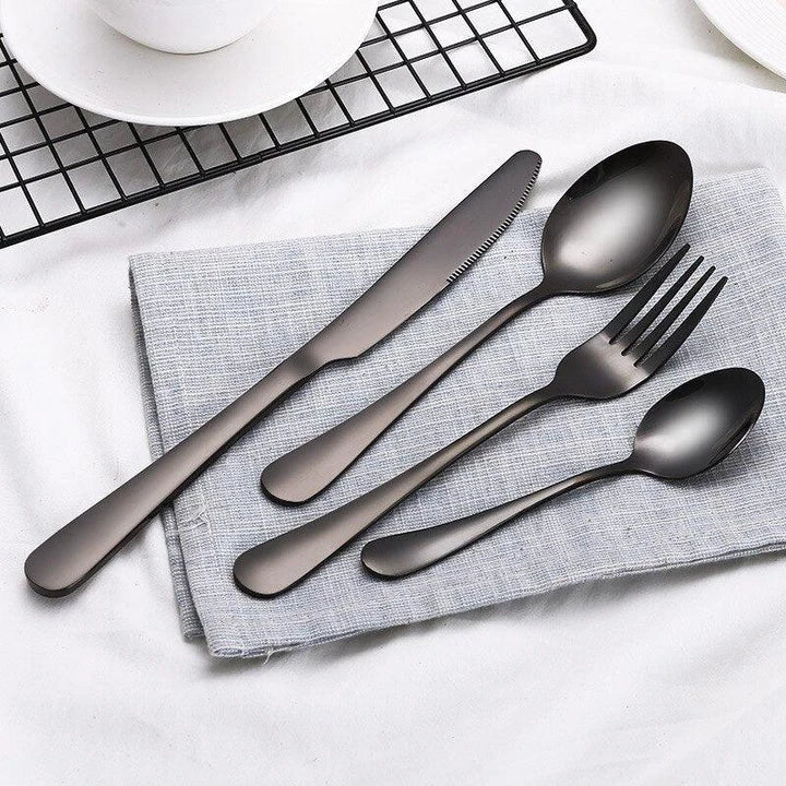 Eco-Friendly Stainless Steel Tableware Set - 4 Piece Collection with Knife, Fork, Spoon, and Tea Spoon