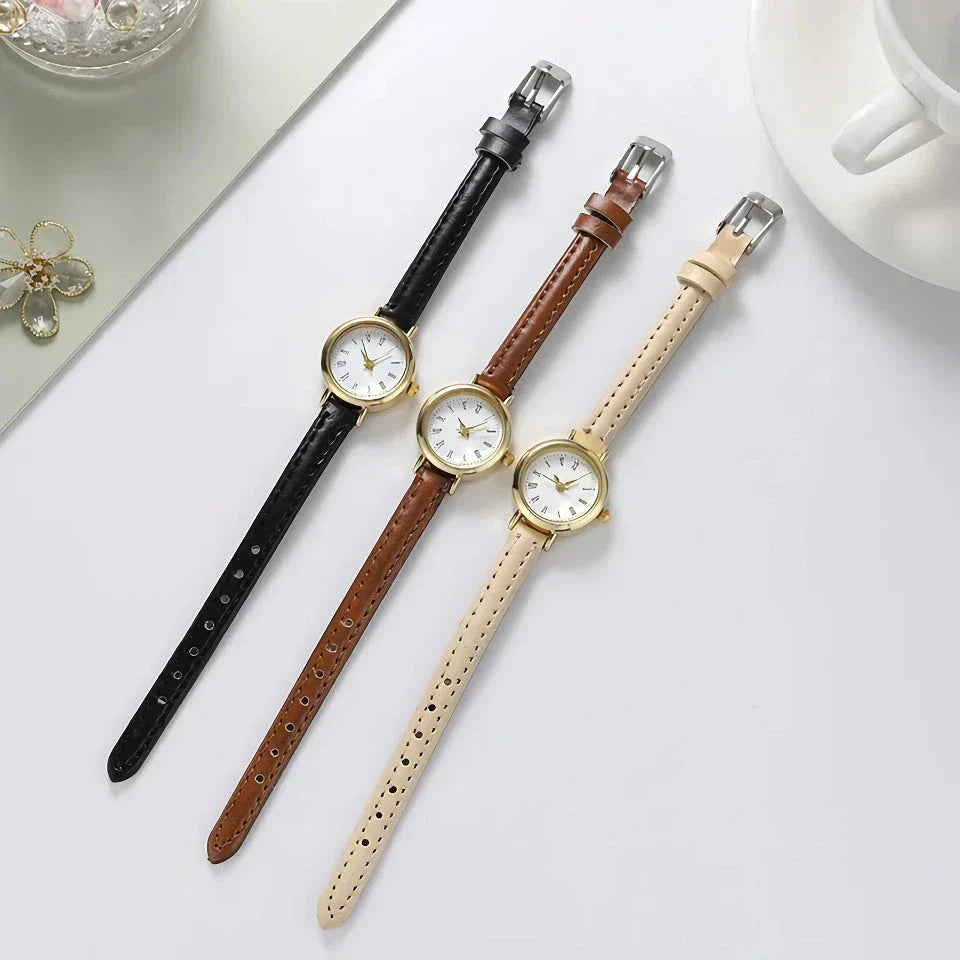 Elegant brown leather quartz watch with minimalist design, perfect for Kiwi women