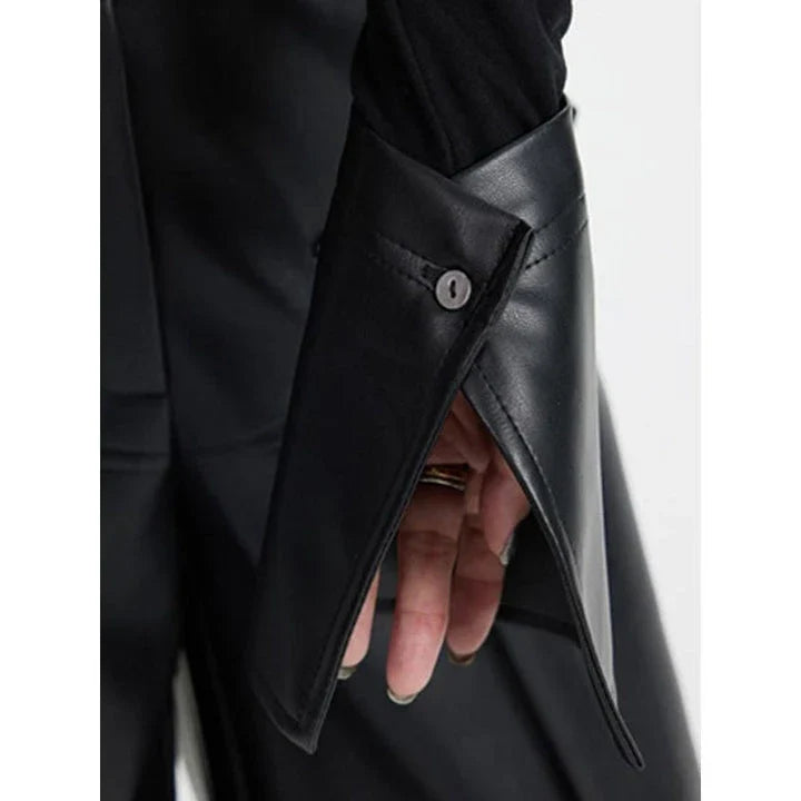 Stylish knitted pullover with PU leather patchwork, available in black and various sizes