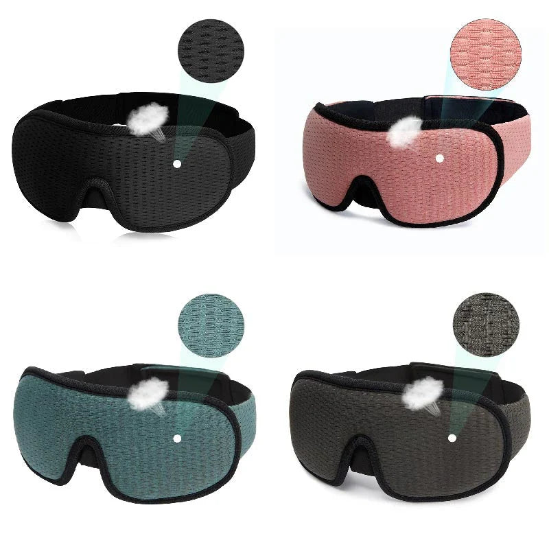 Soft, breathable 3D memory foam sleep mask in gray color providing total darkness and pressure relief for restful sleep