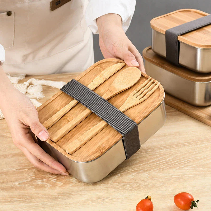 Eco-Friendly Stainless Steel Bento Lunchbox with Bamboo Lid - Reusable, Leakproof, and Sustainable Lunch Container