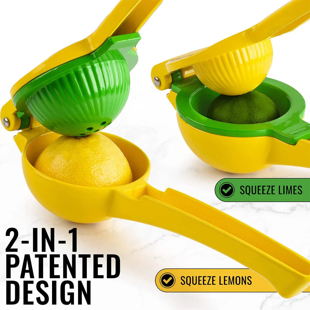 A high-quality manual citrus fruit juicer made of stainless steel and aluminium, designed for easy and efficient extraction of fresh juice from lemons, limes, oranges, and other citrus fruits.