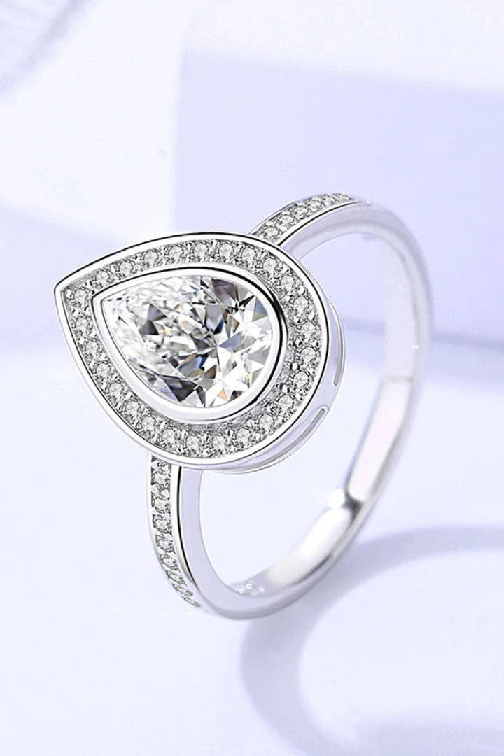 925 Sterling Silver Teardrop Moissanite Ring with elegant, minimalist design and sparkling center stone