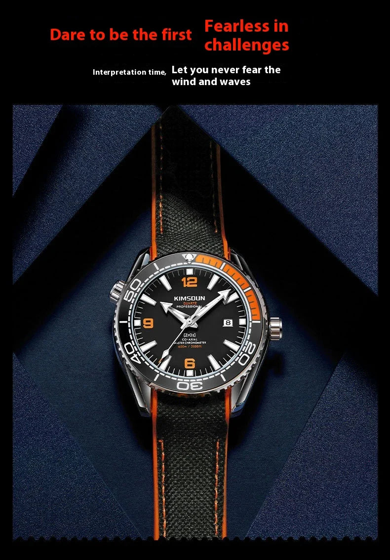 Stylish silver mechanical watch with luminous hands and indices, transparent bottom, and orange accent circle