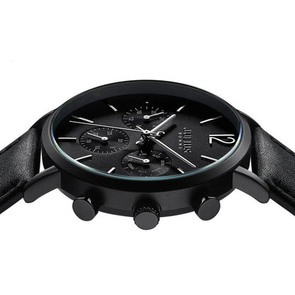Stylish Multi-Function Quartz Waterproof Watch with a sleek design, durable mineral-reinforced glass, and comfortable leather strap