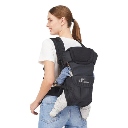 Versatile baby carrier backpack with four carrying positions for hands-free parenting