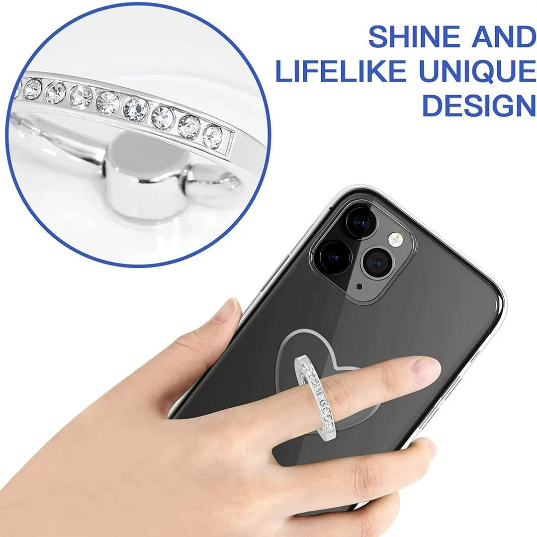 Sparkling Finger Grip Phone Stand with Rhinestone Accents and 360-Degree Rotation