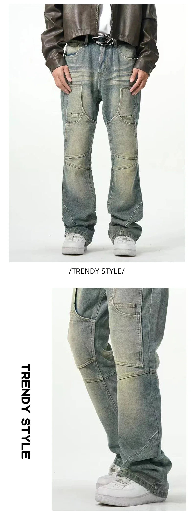 Relaxed, straight leg casual denim jeans with a distressed finish, made from premium New Zealand cotton