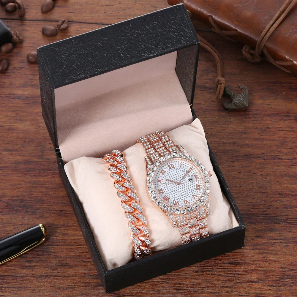 Stylish Hip Hop Diamond Watch with stainless steel construction and diamond accents