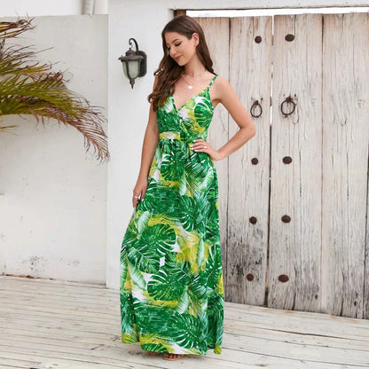 Elegant Bohemian paisley print maxi dress with flattering V-neck and spaghetti straps, suitable for a variety of occasions for the modern Kiwi woman.