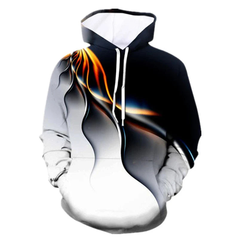 Trendha's 3D printed hoodie in vibrant colours, featuring a unique design and topstitching pocket for a modern, casual look.