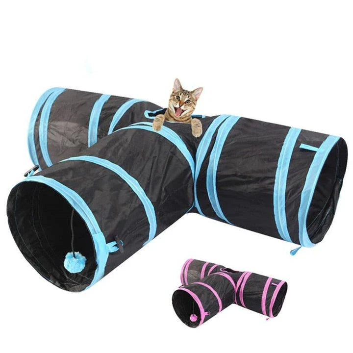 Premium foldable cat tunnel toy made with durable polyester for indoor play and relaxation