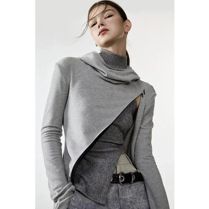 Stylish knitted pullover with elegant ruffled collar, perfect for keeping warm during New Zealand's autumn and winter seasons