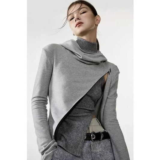 Stylish knitted pullover with elegant ruffled collar, perfect for keeping warm during New Zealand's autumn and winter seasons