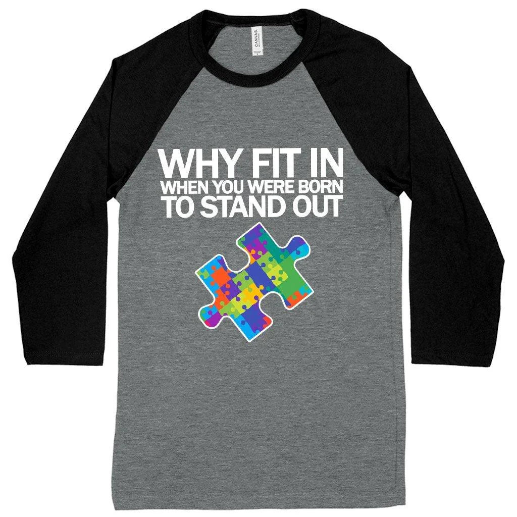 Comfy Autism Awareness T-Shirt with contrast raglan sleeves and two-tone trim, available in a range of sizes for all Kiwis