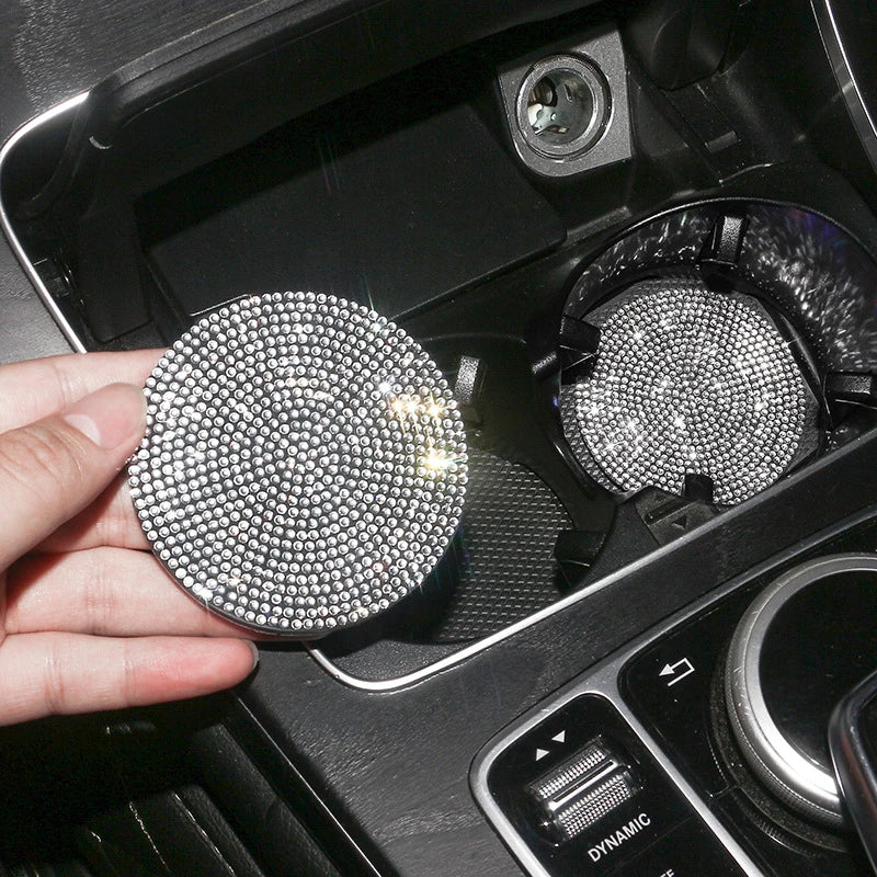 Stylish car coasters with crystal rhinestone design for a touch of luxury in your vehicle