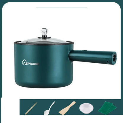 Versatile electric cooker in Emerald Green and Sapphire Blue colours, featuring manual and smart pot models with steaming grids for a range of cooking functions.