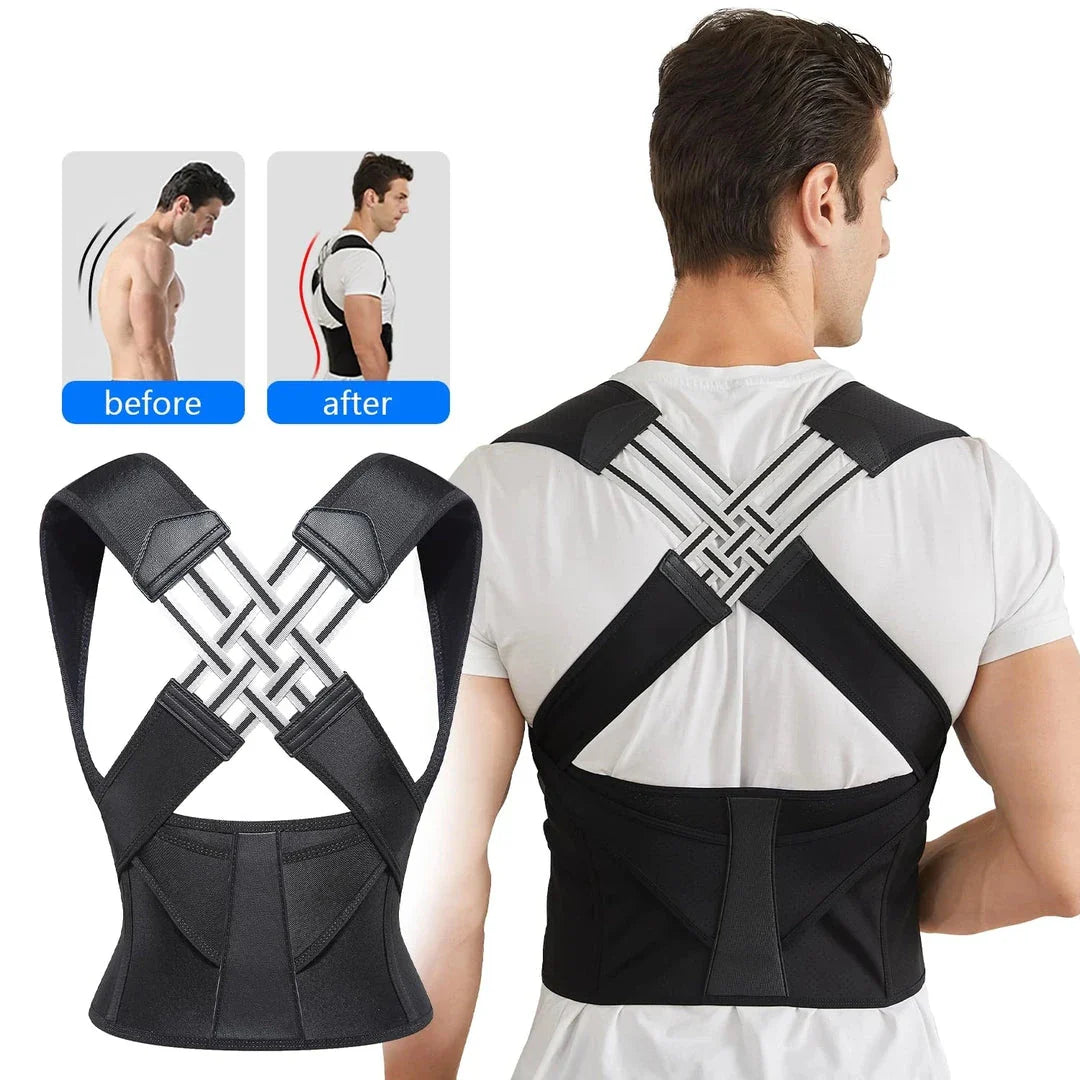 Adjustable posture corrector brace with cross-strap design to support shoulders and relieve back pain