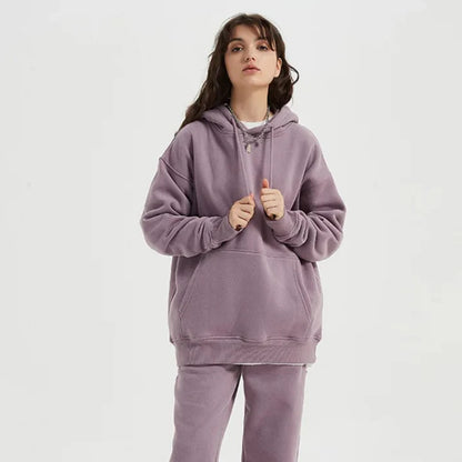 Cozy Kiwi Fleece Hoodie and Track Pants Set in Light Pink, made with soft cotton-polyester blend fabric for warmth and comfort