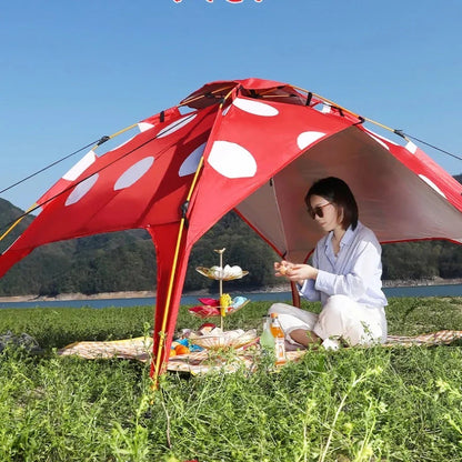 Polka Dot Mushroom Automatic Folding Camping Tent with durable, waterproof construction and easy setup